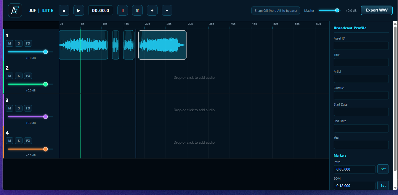 AF Lite browser multitrack editor