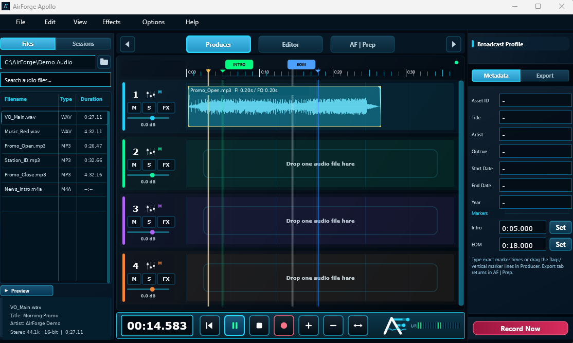 AirForge Studio Producer workspace