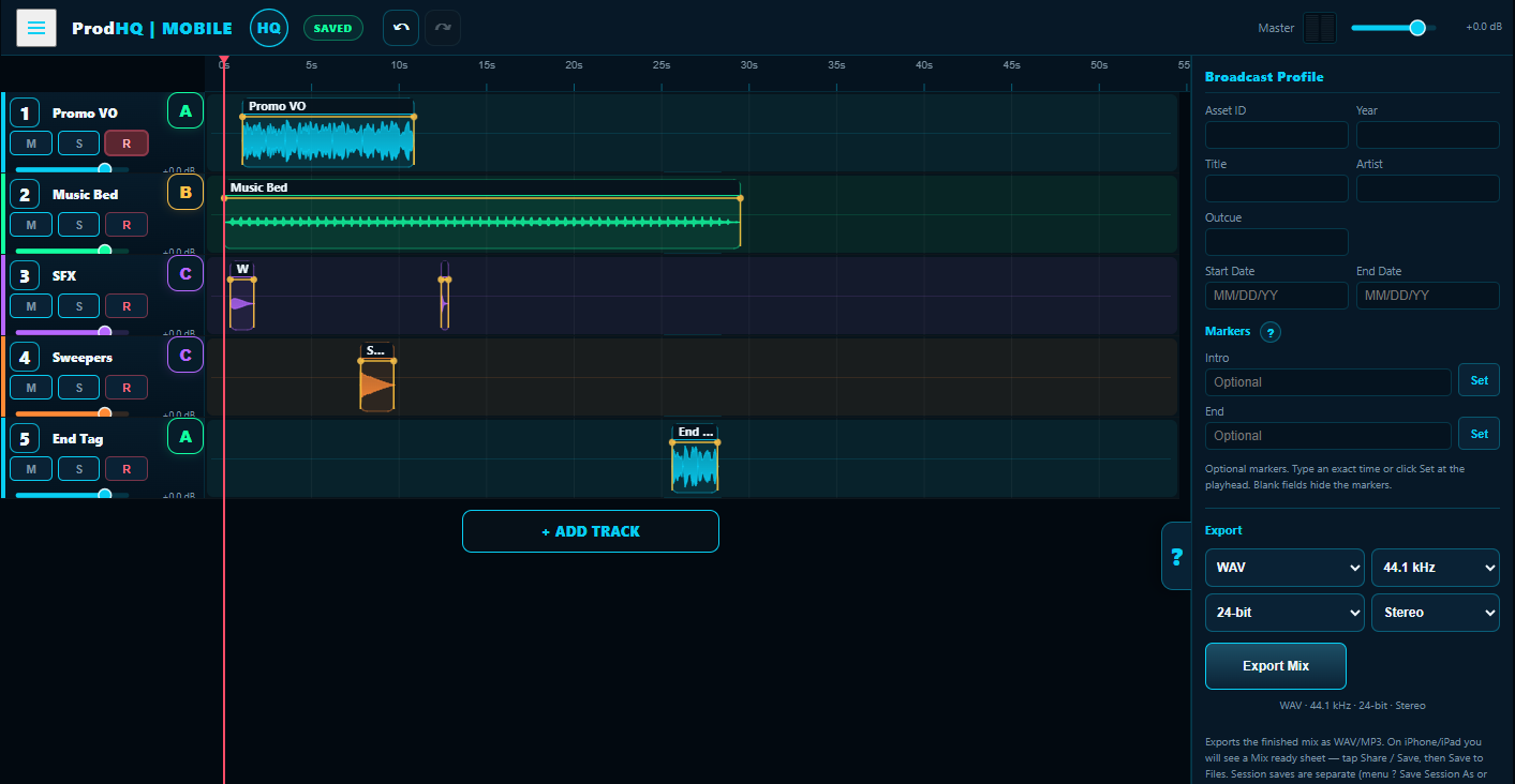 ProdHQ Mobile landscape timeline